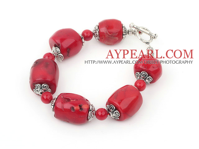 drum shaped red coral bracelet with toggle clasp