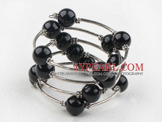 Black Color Shell Beads Wrap Bangle Bracelet