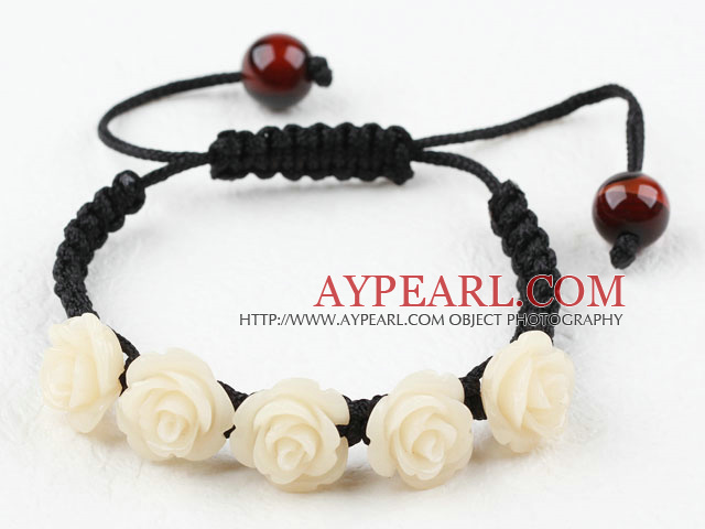 Fashion Style New Design White Turquoise Flower Woven Drawstring Bracelet with Adjustable Thread