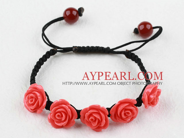 Mote Stil Watermelon Red Rose Flower Turkis flettet Snøring armbånd med Justerbar Tråd