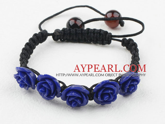 Fashion Style Dark Purple Rose Flower Turquoise Woven Drawstring Bracelet with Adjustable Thread