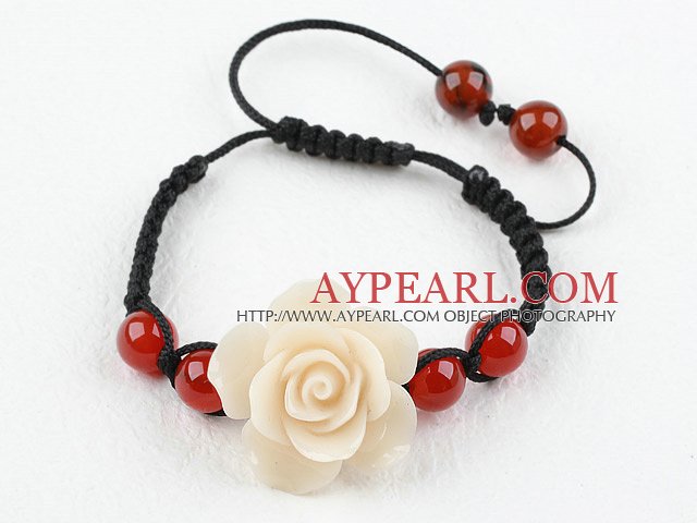 Mote Stil Carnelian og hvit Turkis Flower veves Snøring armbånd med Justerbar Tråd