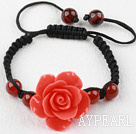 Mote Stil Carnelian og Orange Red Turquoise Flower weaved Snøring armbånd med Justerbar Tråd