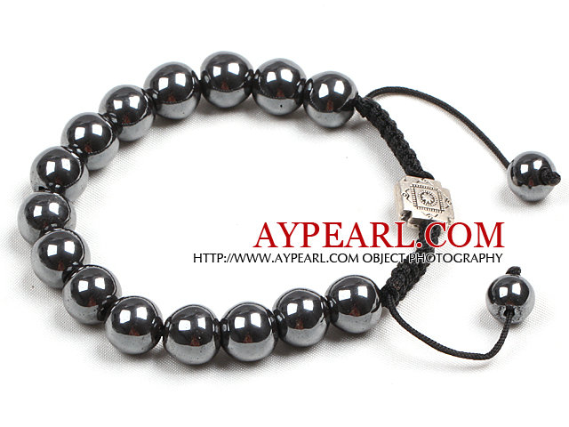 Classic Round Hematite Black Thread Woven Adjustable Drawstring Bracelet