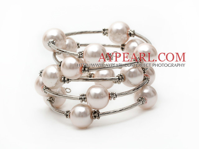 Pink Shell Couleur Perles Wrap Bracelet