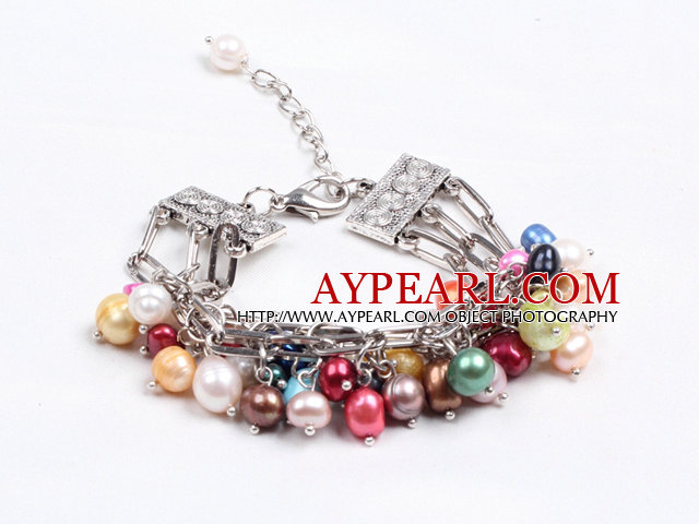 Fashion Multi Strand Natural Multi Color sötvattenspärla Charm Bracelet