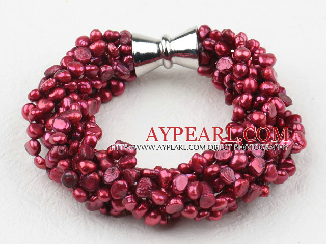 Multi Suvite Purple Red Pearl Bratara de apă dulce cu incuietoare magnetica Big