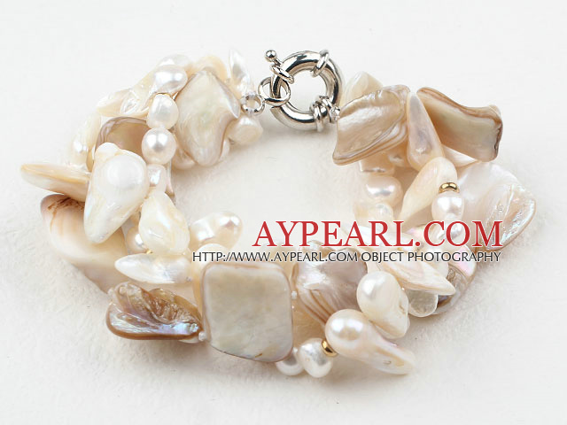 Teeth Shape Freshwater Pearl and White Bubble Shell Bracelet