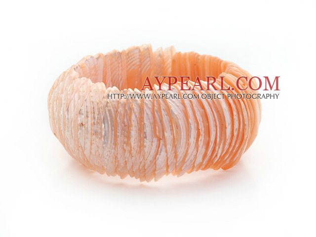 Orange Pink Color Trochus Shell Stretch Bangle Bracelet