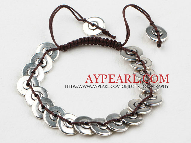 Immitation Silver Woven Bracelet with Adjustable Chain