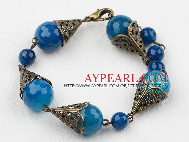 Vintage Style Bracelet facettes Agate Blue