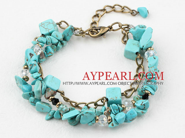 Turquoise Chips Bracelet with Bronze Chain