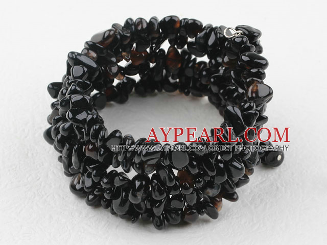 Irregular Shape Black Agate Wrap Bangle Bracelet