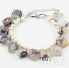 White Freshwater Pearl and Persian Agate Bracelet with Adjustable Chain