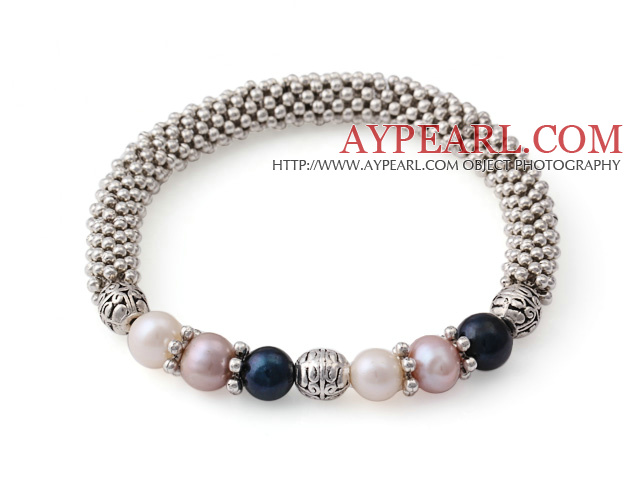 fashion and simple three colored pearl bangle