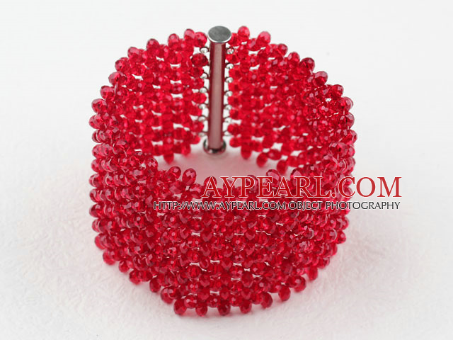 Big Style Red Crystal Woven Bracelet with Long Slide Clasp
