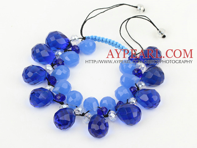 Assorted Drop Shape Blue Manmade Crystal Woven Adjustable Bracelet