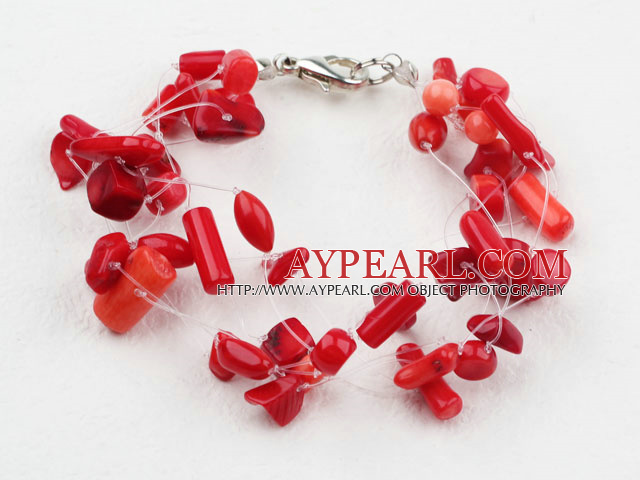 Multi Strands Red Coral Armband med Karbinlås