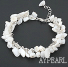 white lip shell bracelet with metal chain and lobster clasp