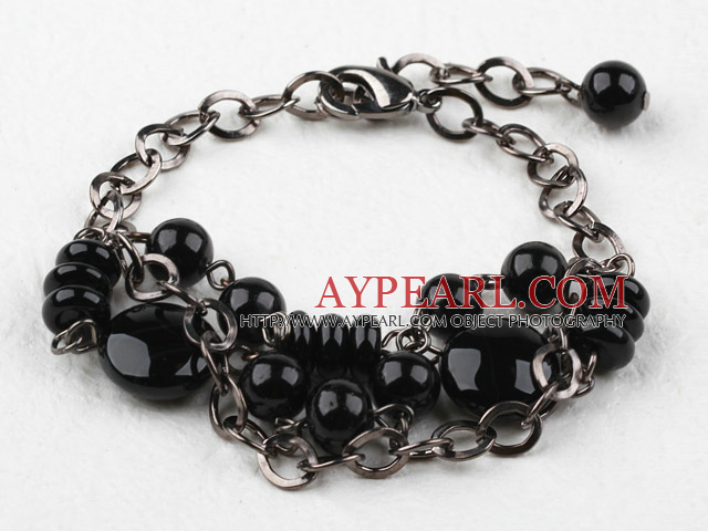 Assortiment Bracelet Agate noir avec chaîne en métal réglable