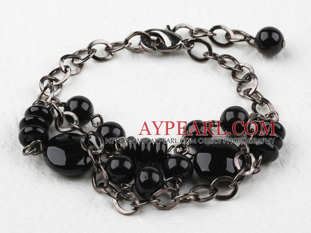 Assorted Black Agate Bracelet with Metal Adjustable Chain