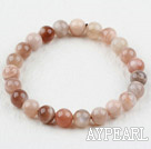 8mm Round Sunstone Beaded Elastic Bangle Bracelet