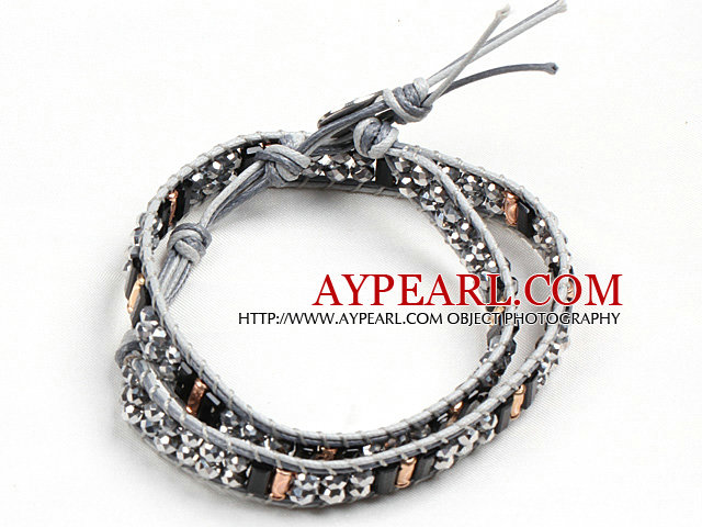 Gris et noir Fashion Style perles de cristal Wrap Bracelet