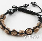 10mm Golden Color Rhinestone Ball Weaved Drawstring Bracelet with Adjustable Thread