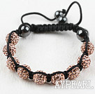Wholesale 10mm Golden Champagne Color Rhinestone Woven Drawstring Bracelet with Adjustable Thread