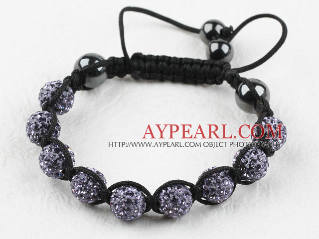 10mm Light Purple Rhinestone weaved Snøring armbånd med Justerbar Tråd