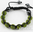 10mm Olive Green Rhinestone Weaved Drawstring Bracelet with Adjustable Thread