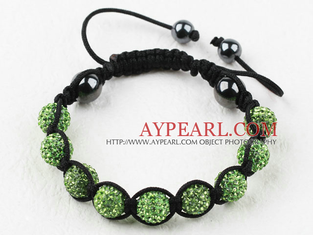 10mm Apple Green Rhinestone Ball Bracelet with Adjustable Thread