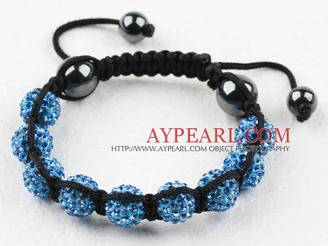 10mm Blue Rhinestone Woven Drawstring Bracelet with Drawstring Adjustable Thread