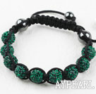 10mm Darl Green Rhinestone Ball Woven Drawstring Bracelet with Adjustable Thread