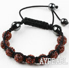 10mm Red Brown Color Rhinestone Ball Weaved Drawstring Bracelet with Adjustable Thread