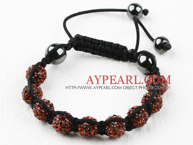 10mm Red Brown Color Rhinestone Ball veves Snøring armbånd med Justerbar Tråd