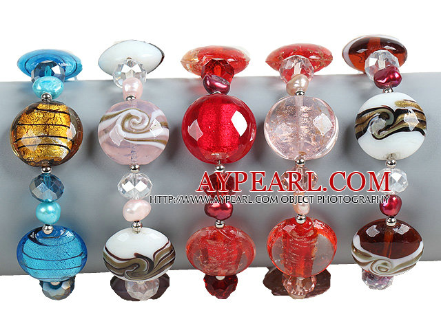 5 PCS Vakker Multi Color Natural Pearl Crystal Farget Glaze perle armbånd (Random Color)