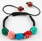 Fashion Style Assorted Multi Color Turquoise Flower Woven Drawstring Bracelet with Adjustable Thread