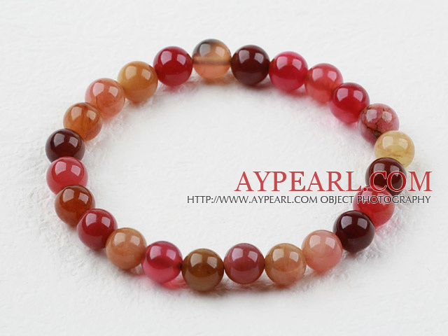 8mm Round Three Color Jade Elastic Beaded Bracelet