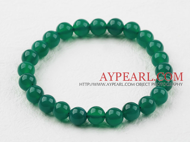 8mm Round Green Agate Elastic Beaded Bracelet