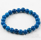 8mm Round Dark Blue Agate Elastic Beaded armbånd