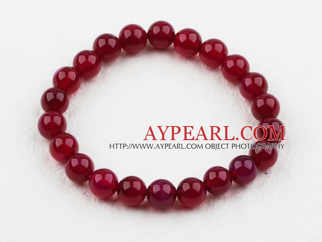 8mm Rund Rose Red Agate Elastic Beaded armbånd