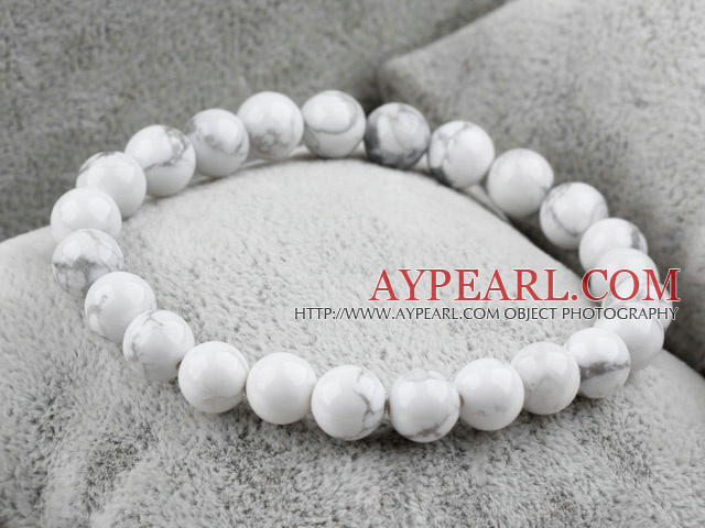 8mm Round Natural Howlite Elastic Beaded Bracelet