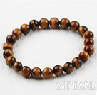 8mm Round Natural Tiger Eye Elastic Beaded Bracelet