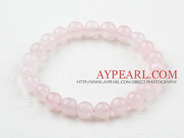 8mm Round Natural Rose Quartz Elastic Beaded Bracelet