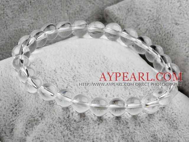 8mm runda vita kristallglas Elastisk pärlstav armband