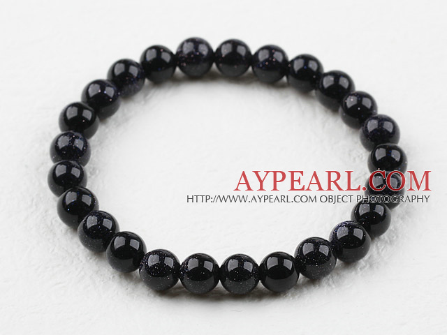 8mm Round Bluesand Stone Elastic Beaded Bracelet