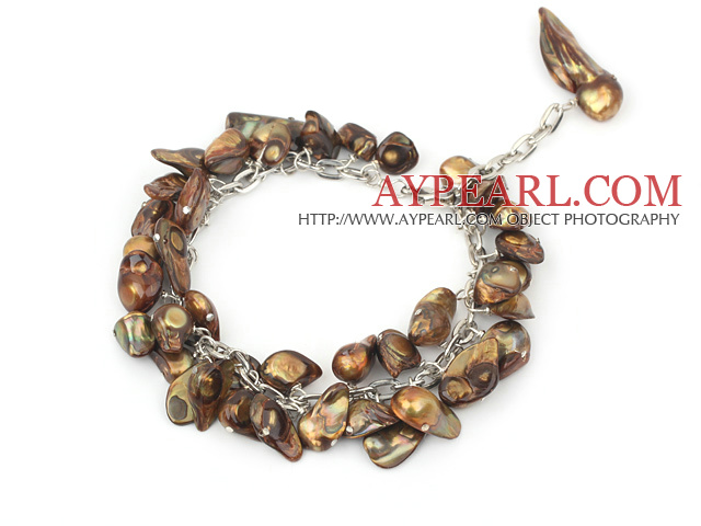 dyed brown shell and pearl bracelet with lobster clasp