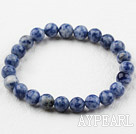 8mm Round Blue Spot Stone Elastic Beaded Bracelet