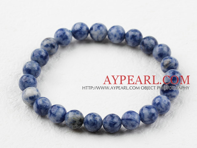 8mm Round Blue Spot Stone Elastic Beaded Bracelet